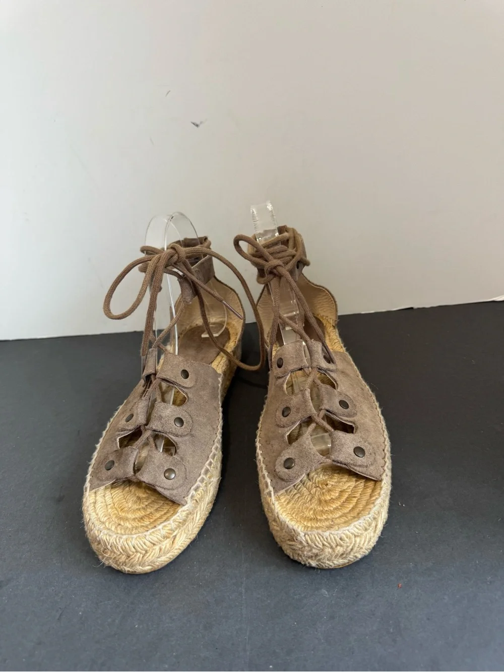 Soludos Ghillie Suede Platform Espadrille Leather Sandals size 6